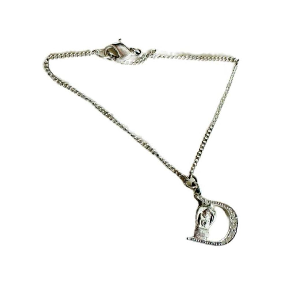 (Up to 16cm) Dior Silver and Crystals Logo Chain Bracelet