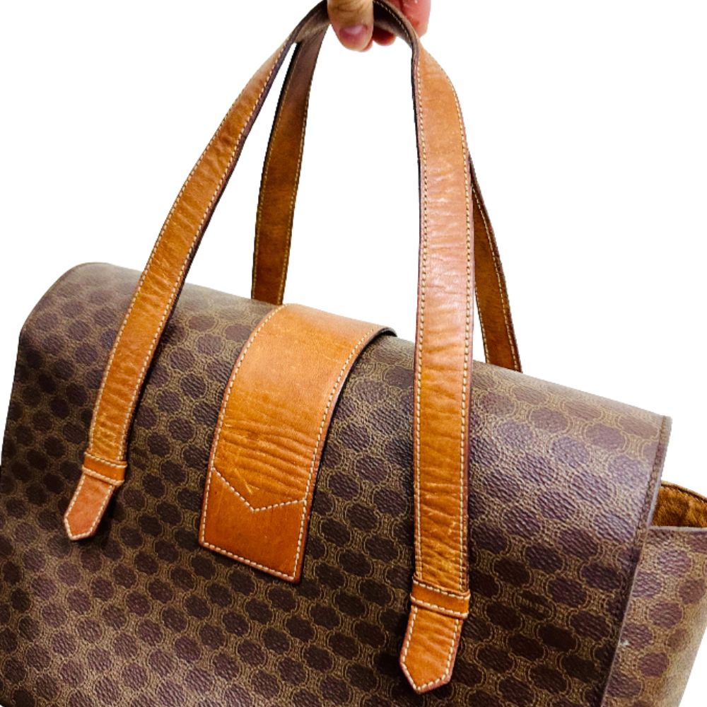 Celine Triomphe Macadam Monogram Logo GHW Turnlock Flap Vintage Shoulder Shopper Tote Bag