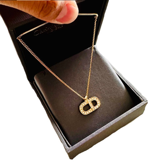 Christian Dior CD Gold Monogram Logo Signature Crystals Hanging Charm Chain