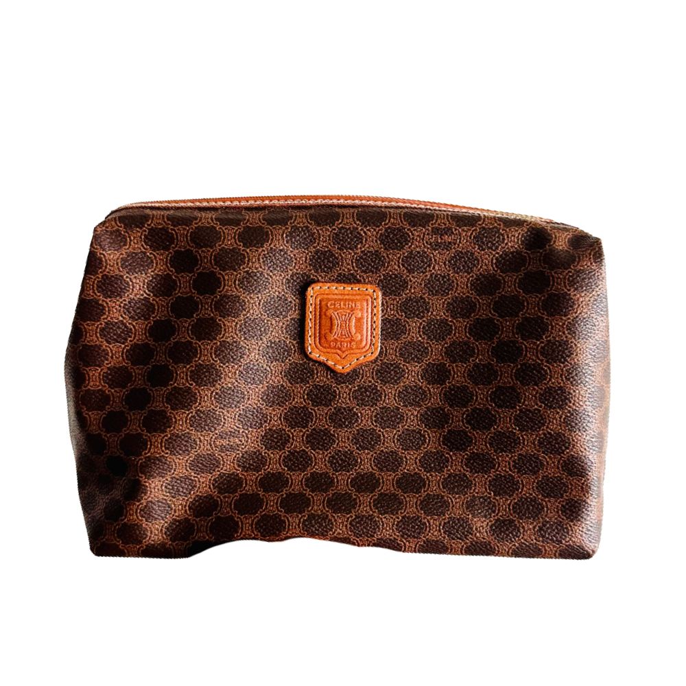 Celine Triomphe Macadam Monogram Logo GHW Vintage Toiletry Pouch Case Clutch