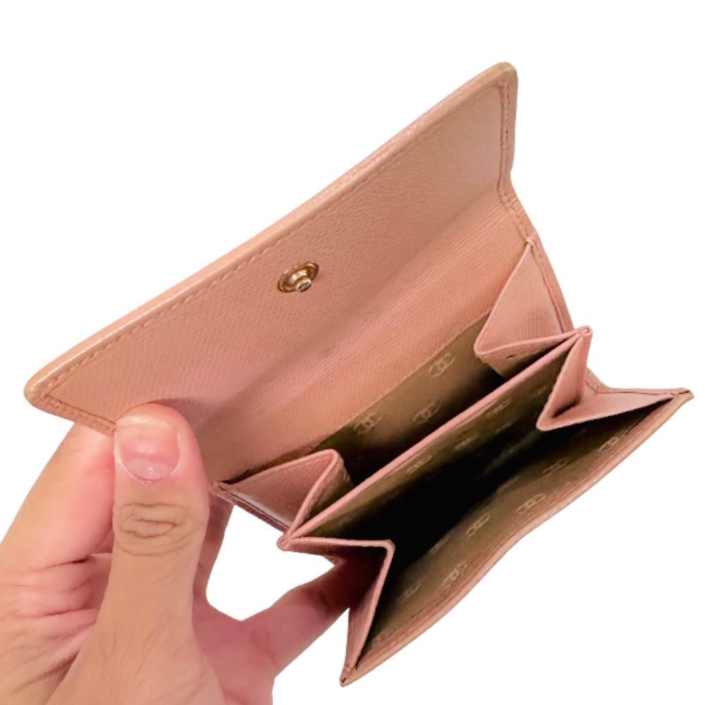 Chanel Blush Pink GHW CC Logo Grained Calfskin Vintage Compact Trifold Flap Wallet 8s