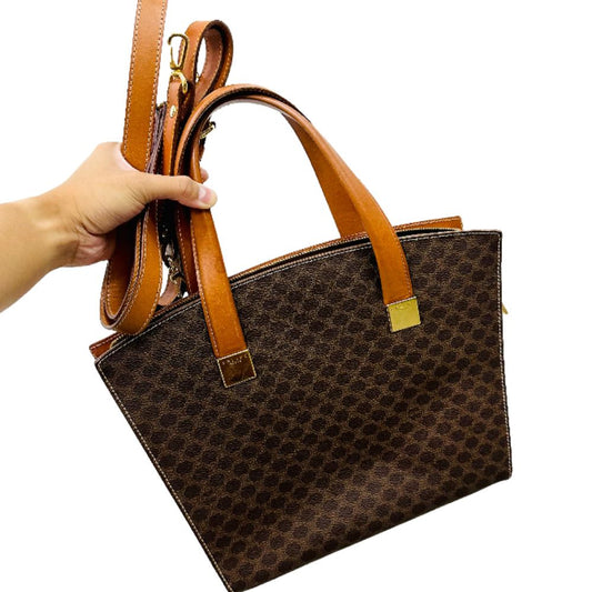 Celine Triomphe Macadam GHW Monogram Logo Vintage 2-Way Shoulder Sling Tote Bag