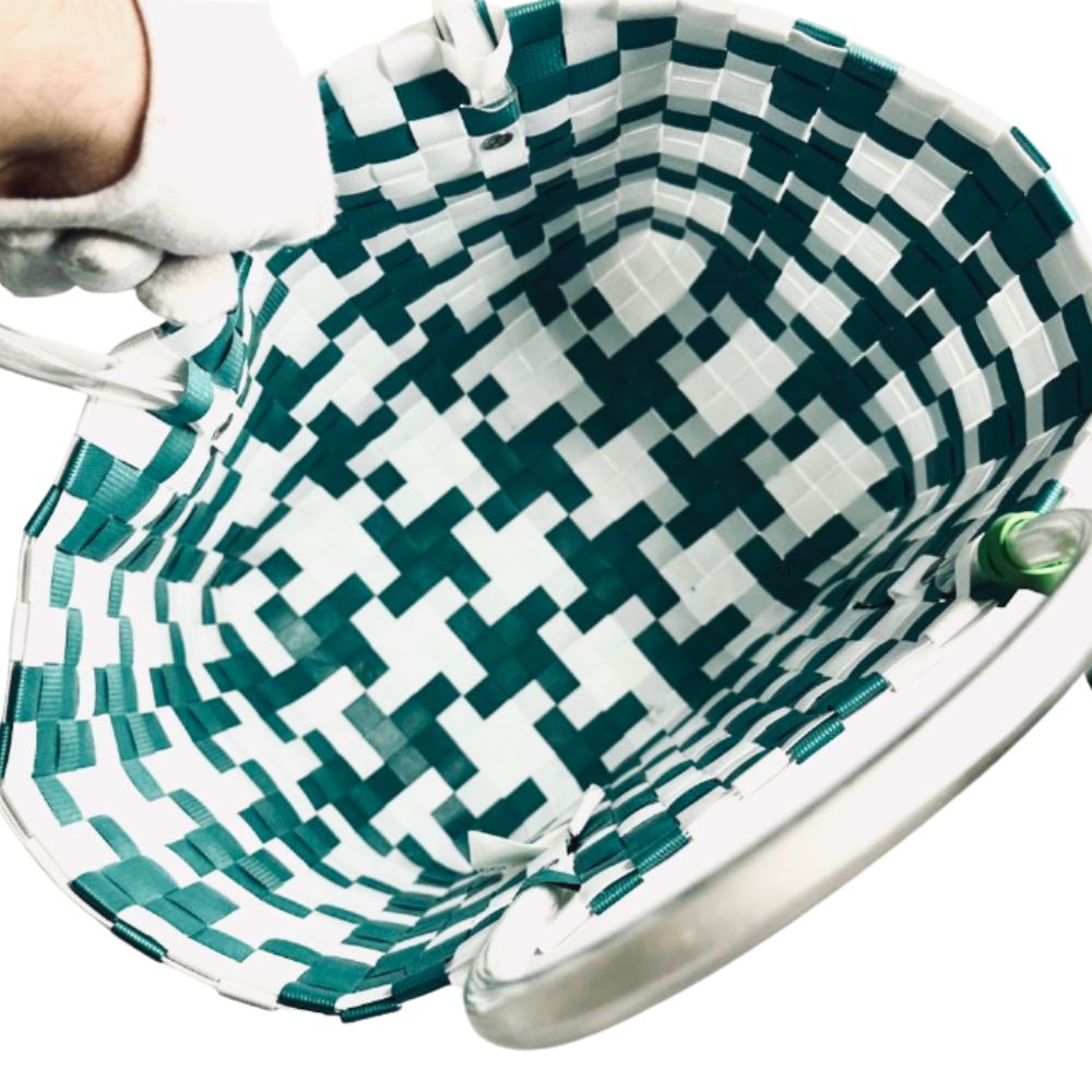 Marni Green / White Market Monogram Logo Interwoven Raffia / Leather Basket Bucket Tote Bag