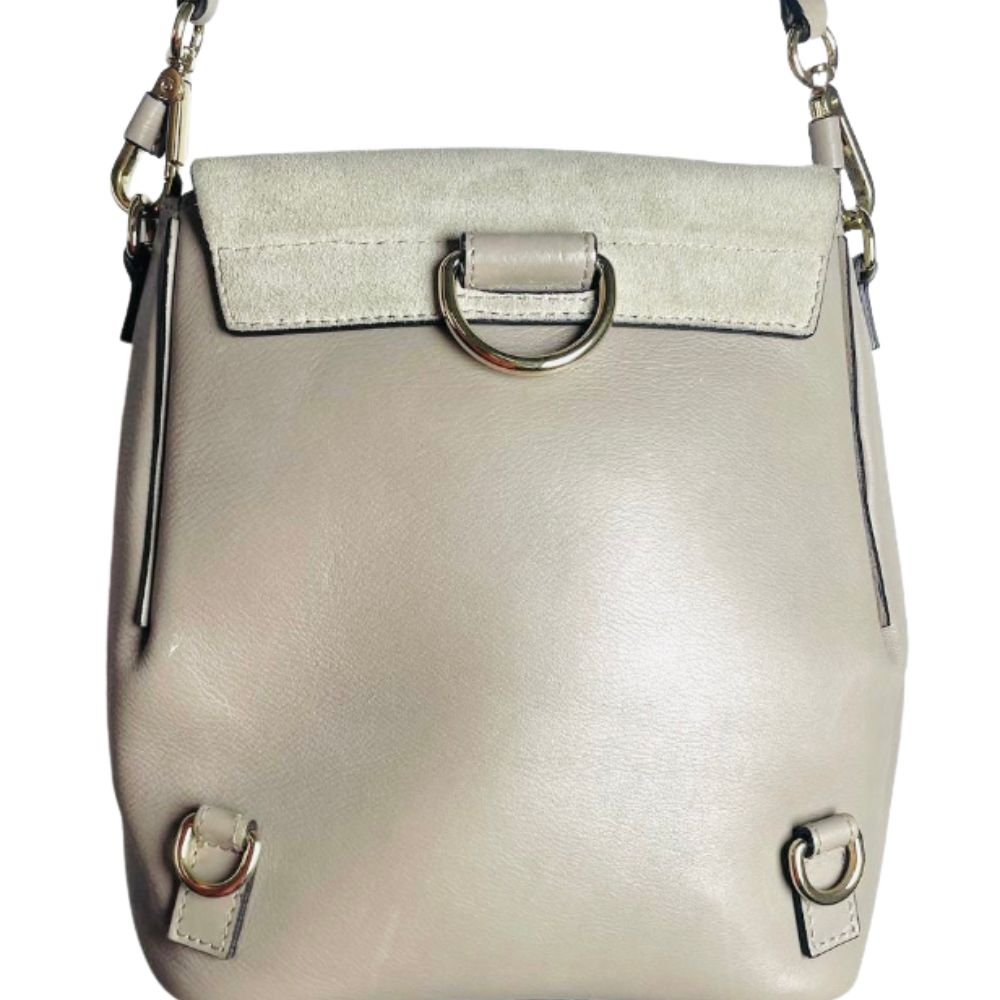 Chloe Faye Grey / Gray GHW Small 2-Way Suede & Leather Monogram Logo Shoulder Top Handle Bag