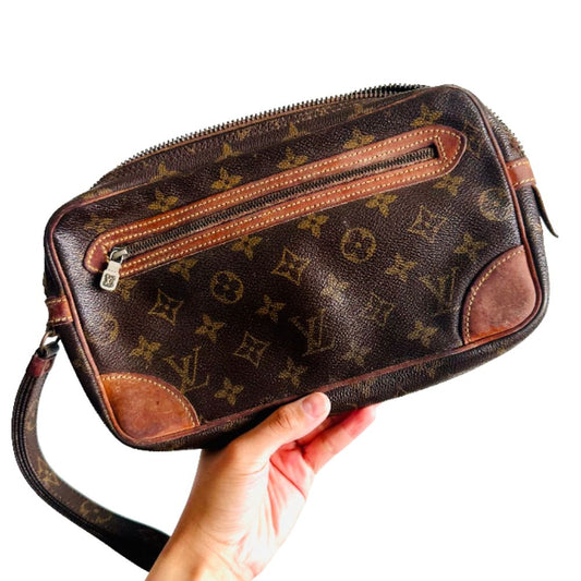Louis Vuitton LV Marly Dragonne Monogram Logo GHW Vintage Wrislet Clutch Pouch Case