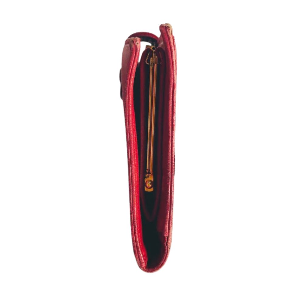 Chanel Red GHW Giant CC Logo Lambskin Leather Vintage Long Flap Bifold Wallet