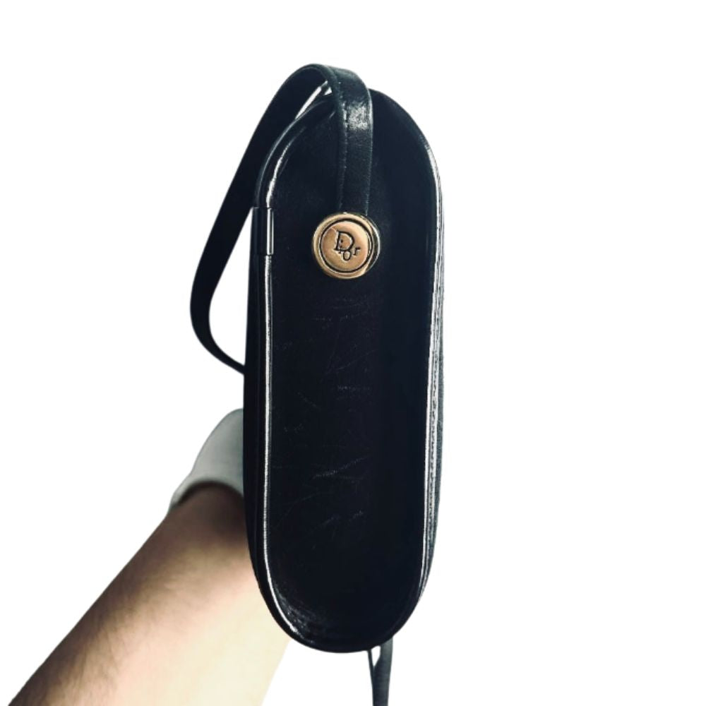 Christian Dior CD Black GHW Iridescent Monogram Logo GHW Zip Shoulder Sling Bag