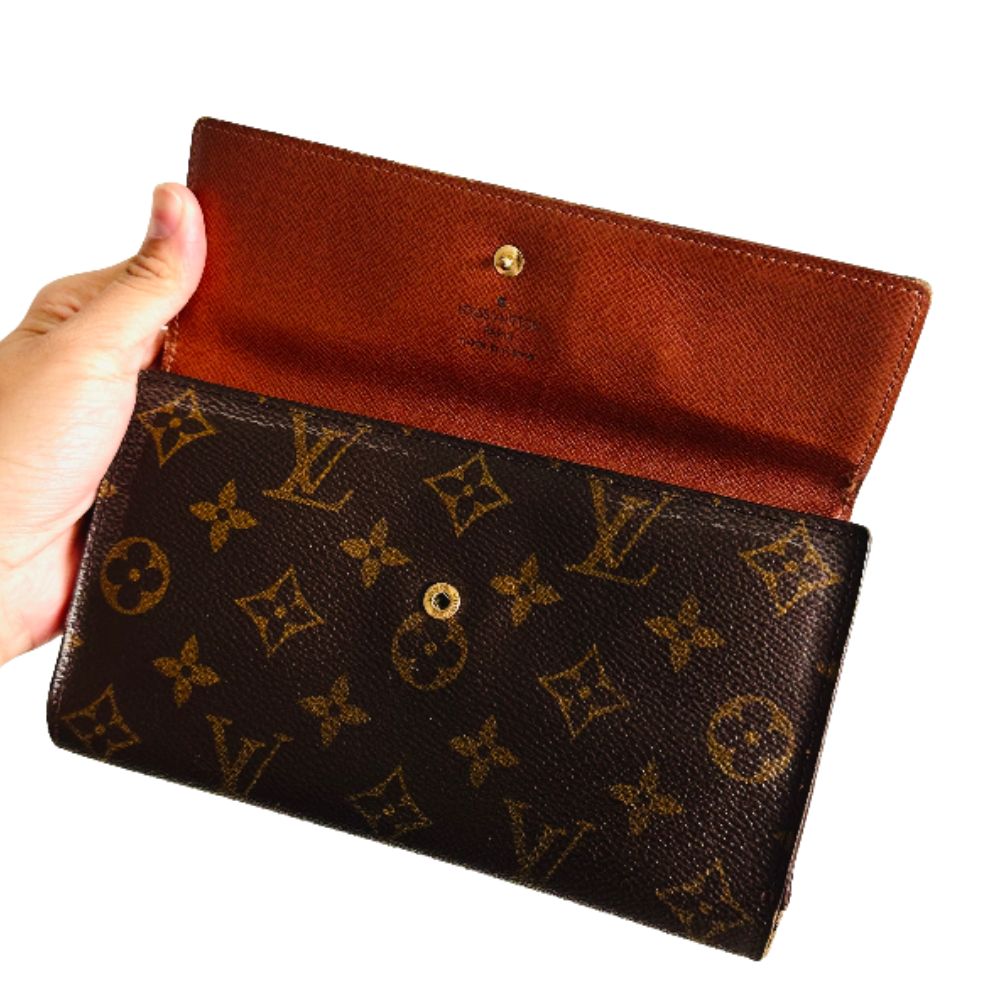 Louis Vuitton LV Sarah Monogram Logo GHW Flap Vintage Long Trifold Wallet