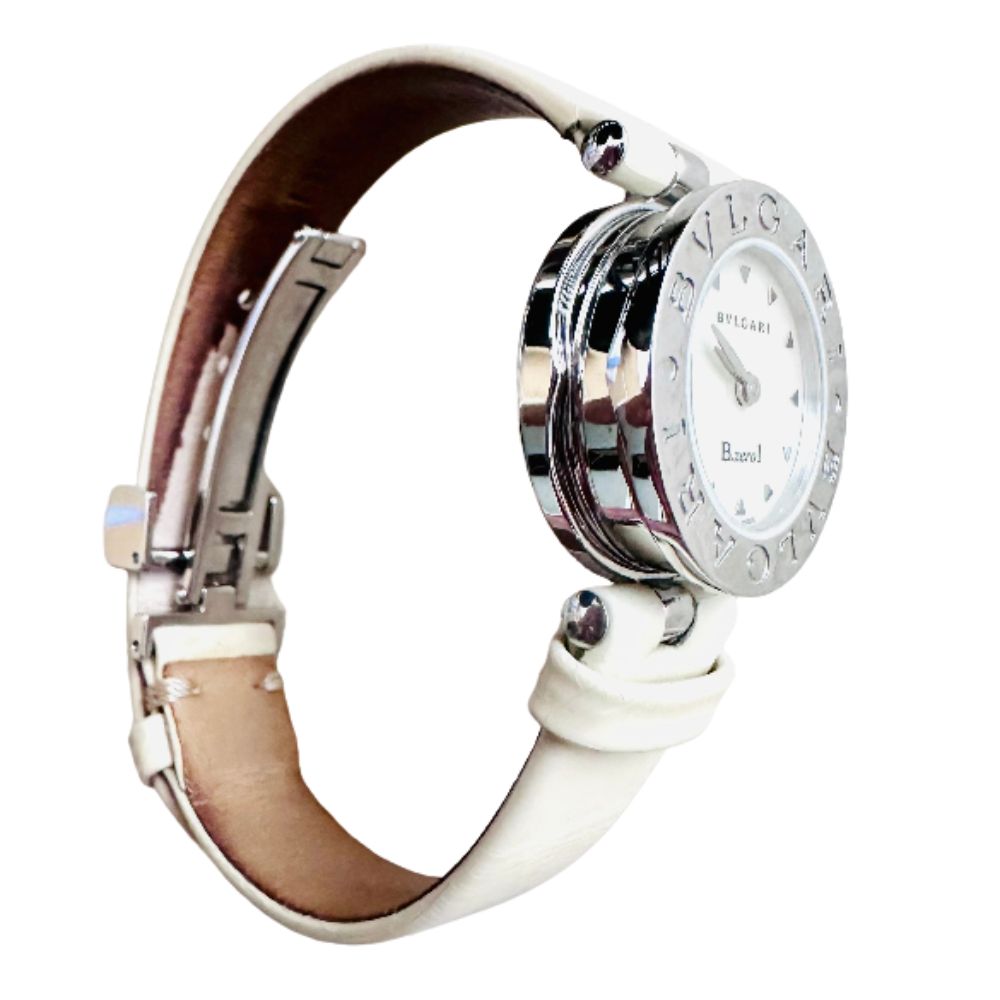 Bvlgari Bulgari Bzero B Zero 1 White MOP Round Dial Stainless Steel 22MM Quartz Leather Strap Watch