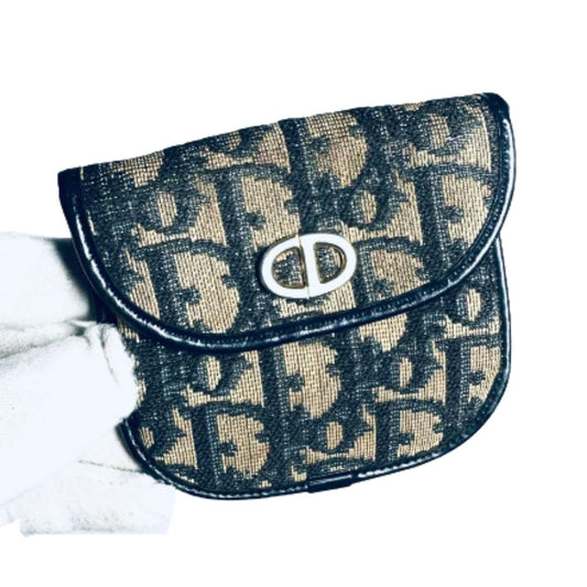 Christian Dior CD Navy Blue GHW Oblique Monogram Logo Flap Coin Pouch Case