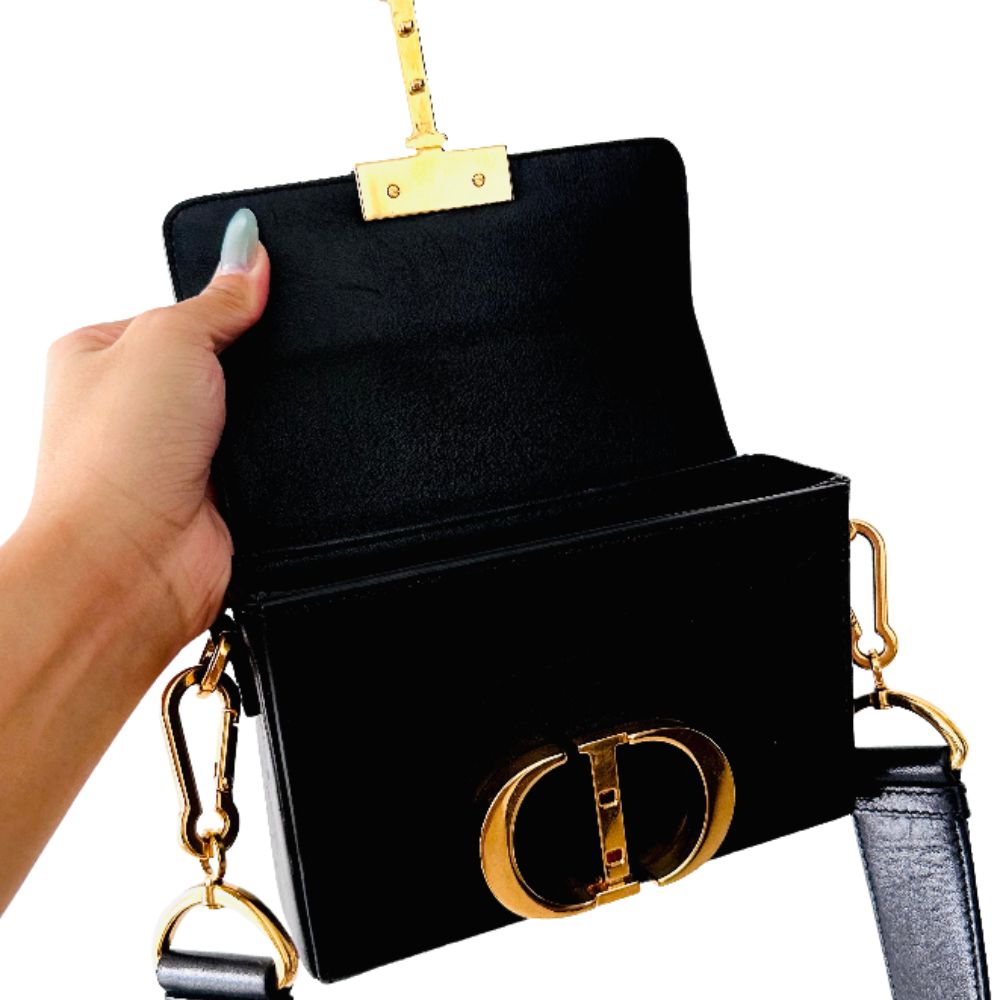 Christian Dior CD Black 30 Montaigne Box Calfskin GHW Monogram Logo Shoulder Flap Bag