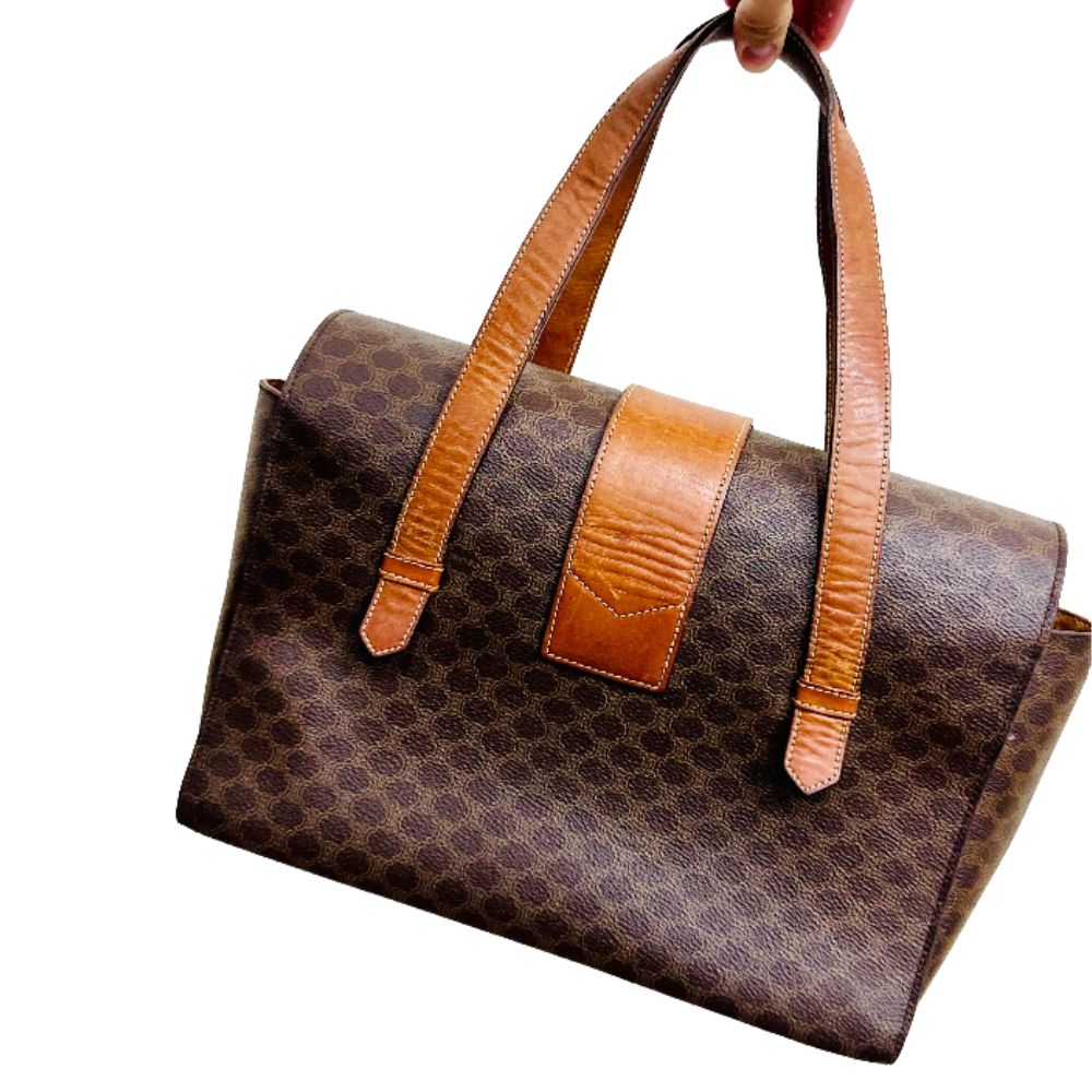 Celine Triomphe Macadam Monogram Logo GHW Turnlock Flap Vintage Shoulder Shopper Tote Bag