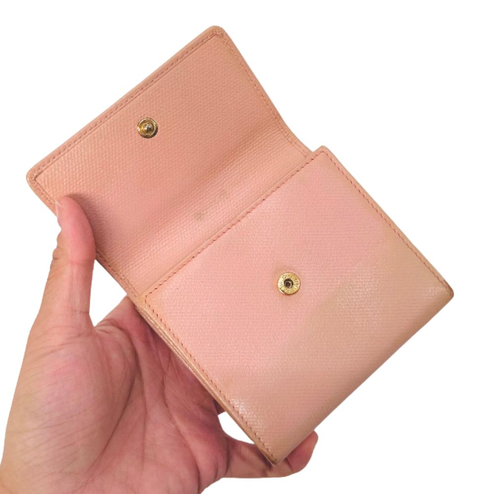 Chanel Blush Pink GHW CC Logo Grained Calfskin Vintage Compact Trifold Flap Wallet 8s