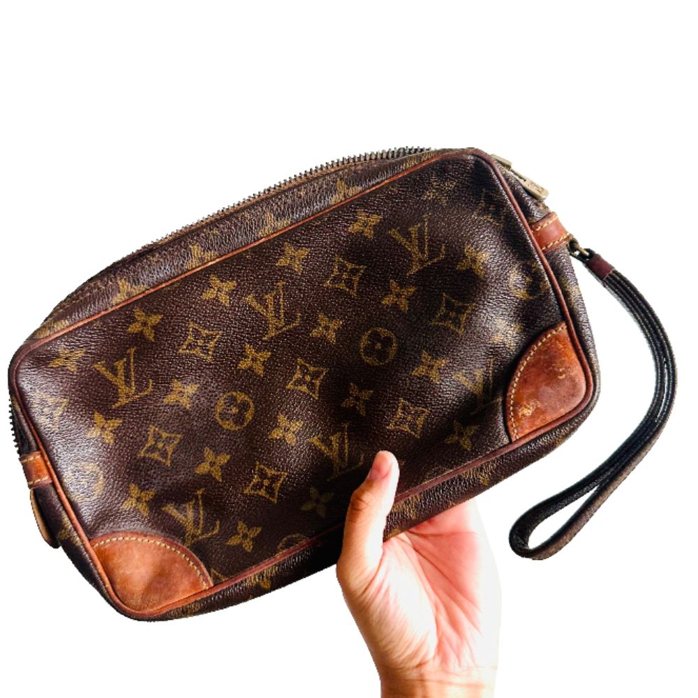 Louis Vuitton LV Marly Dragonne Monogram Logo GHW Vintage Wrislet Clutch Pouch Case