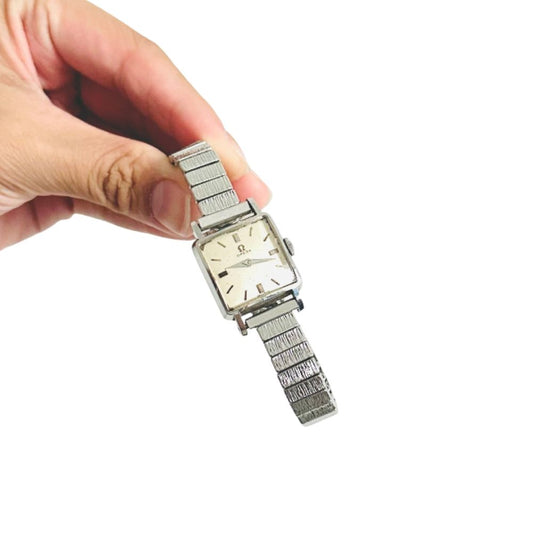 Omega Square White Dial Stainless Steel 21mm Vintage Watch