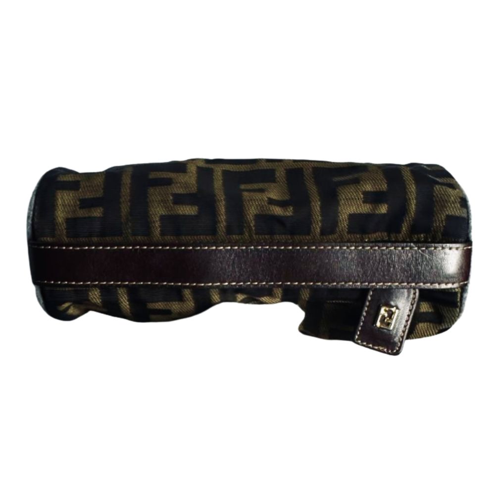 Fendi Zucca Brown GHW FF Monogram Logo Roller Pochette Accessories Hobo Mini Bag