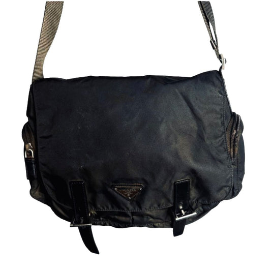 Prada Dark Brown Tessuto Monogram Logo Flap Shoulder Sling Bag