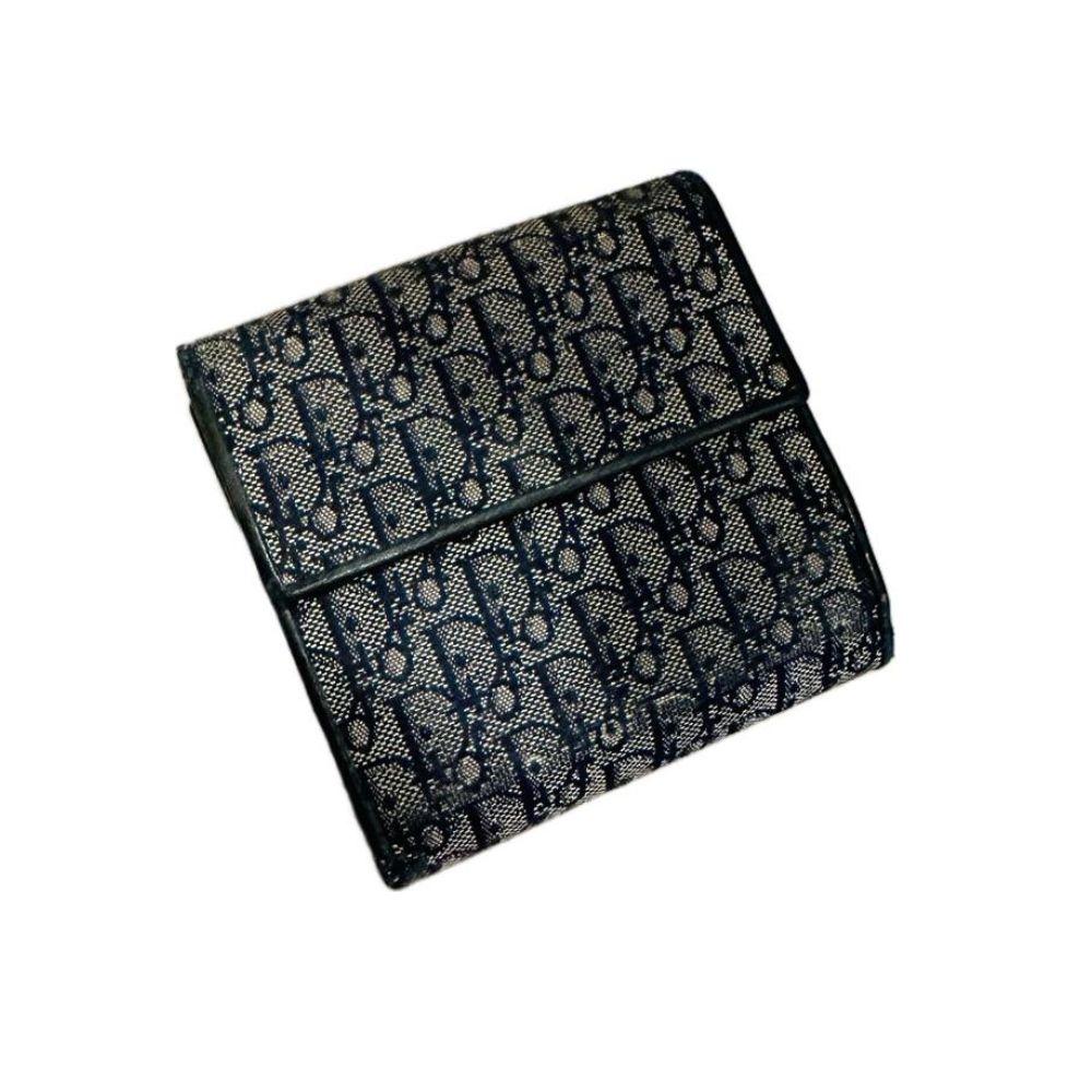 Dior Navy Blue Monogram Flap Compact Wallet