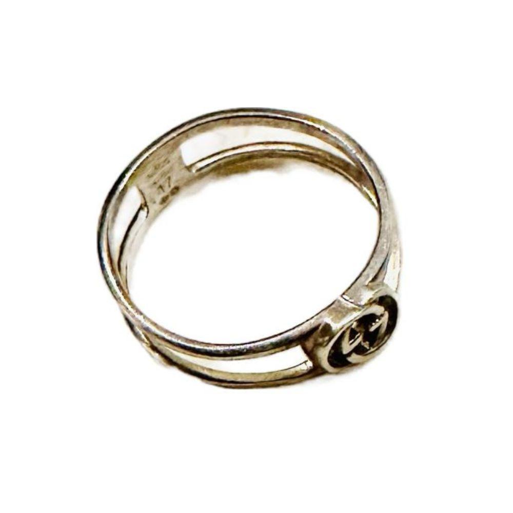 (US 7.5) Gucci Interlocking Logo Ring In Silver