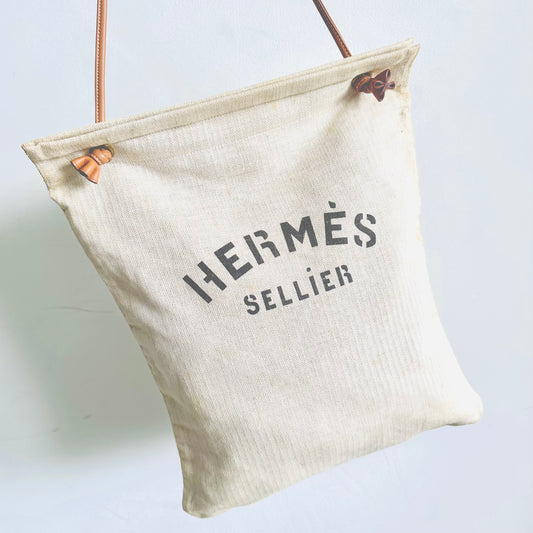 Hermes Aline White Toile & Gold Leather Sellier Grooming Shoulder Sling Bag