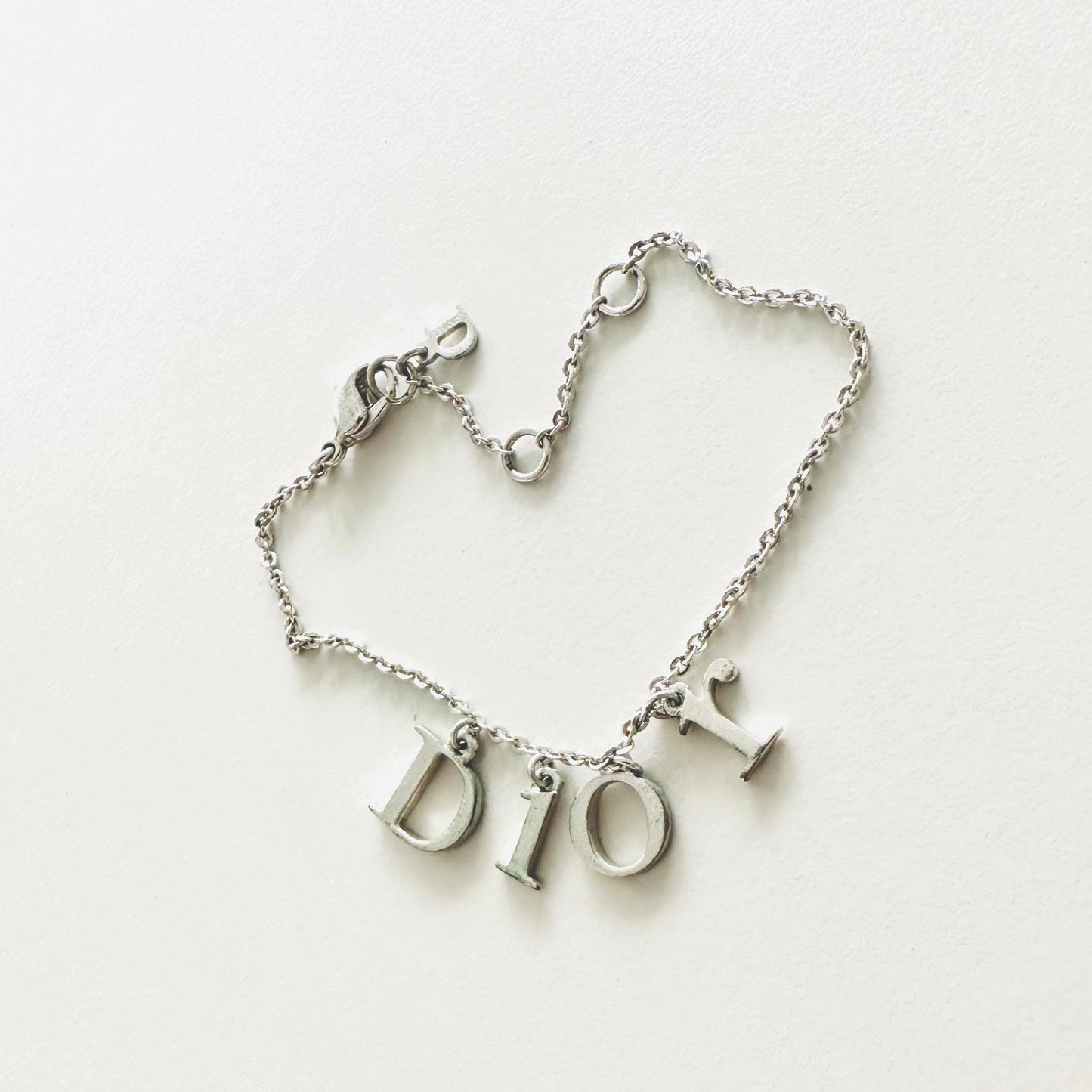 Christian Dior CD Monogram Logo Charms Signature Classic Silver Chain Vintage Bracelet