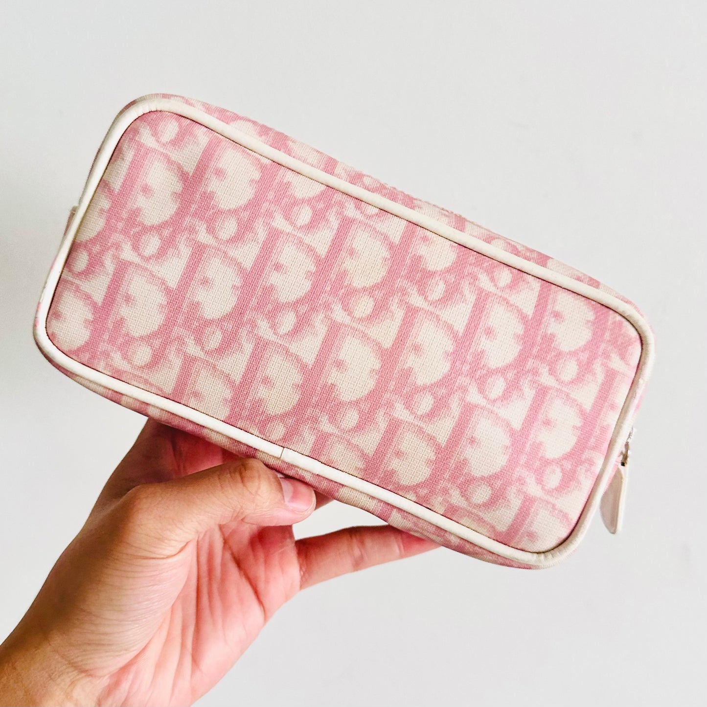 Christian Dior Pink Oblique Monogram Logo Zip Clutch Pouch Case