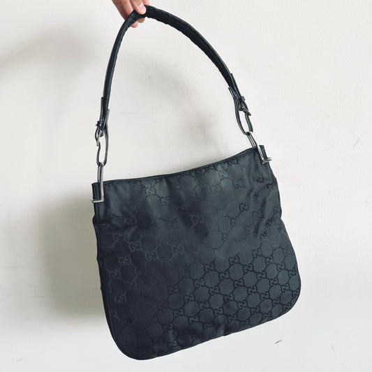 Gucci Black Iridescent GG Monogram Hobo Baguette Shoulder Bag