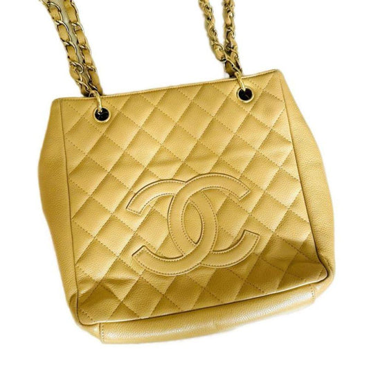 Chanel Beige PST Caviar Leather Petite Shopping Tote Bag