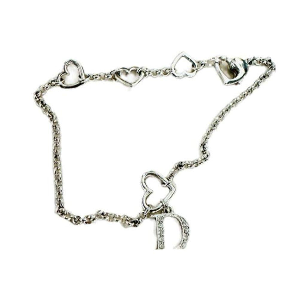 (Up to 20cm) Christian Dior Silver Logo & Hearts Bracelet