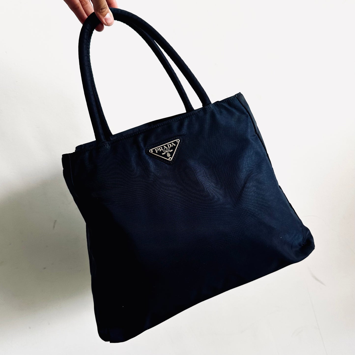 Prada Navy Blue Tessuto Classic Logo Nylon Shopper Shoulder Tote Bag