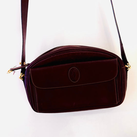 Cartier Must / Mast de Cartier Burgundy Red Maroon GHW Smooth Leather Shoulder Sling Flap Bag