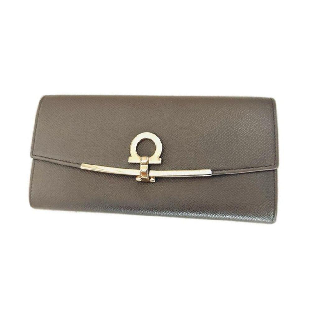 Ferragamo Gancini Grey Leather Long Wallet