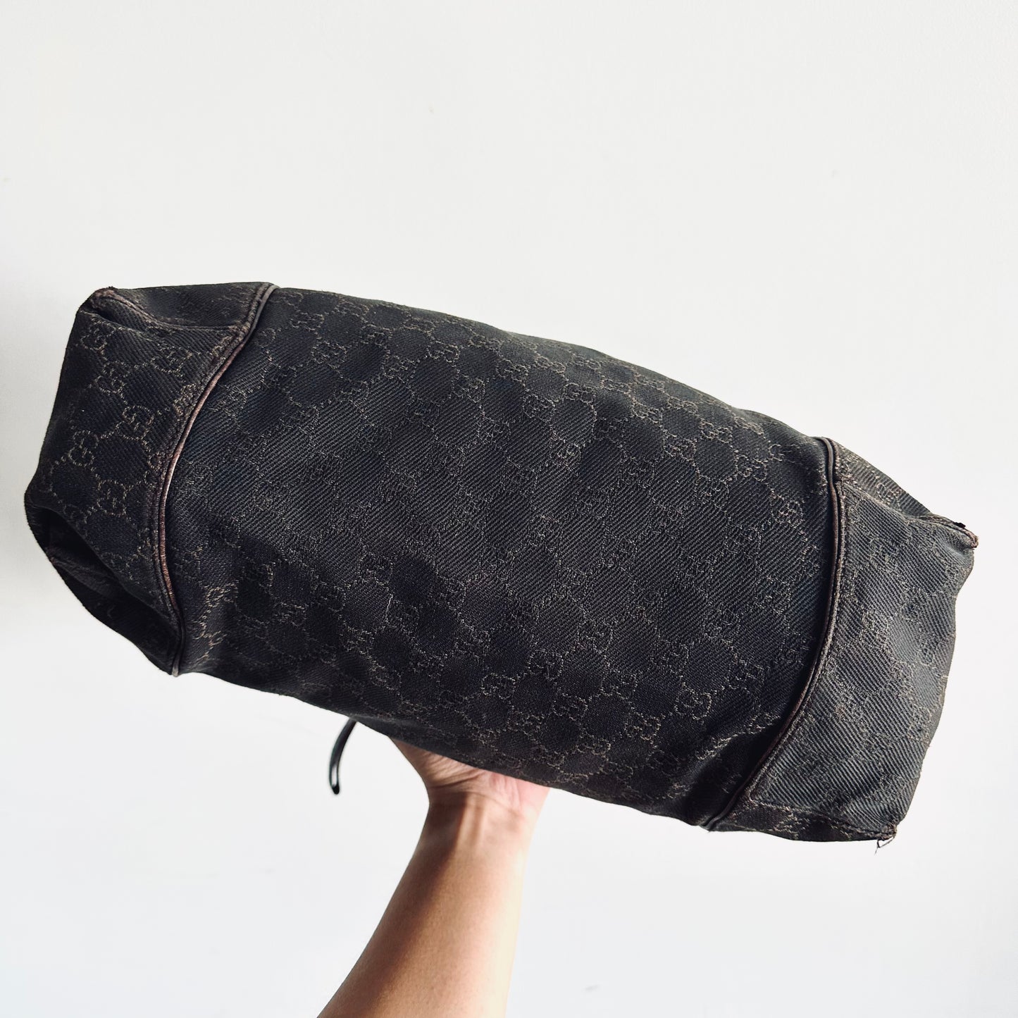 Gucci Black / Dark Brown Micro GG Monogram Logo Hobo Baguette Shoulder Bag