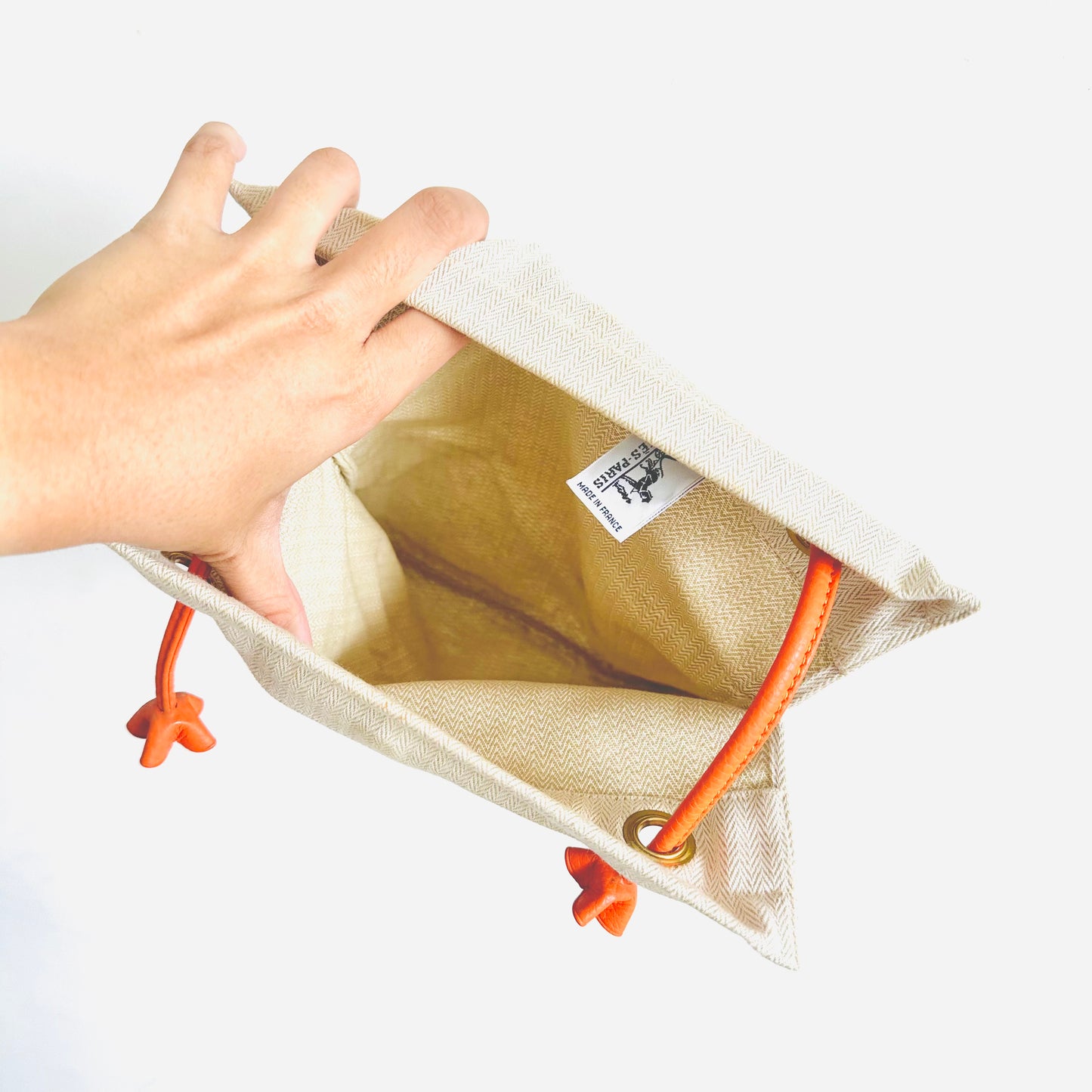 Hermes Aline PM White Toile & Orange Leather Grooming Sellier Shoulder Sling Bag
