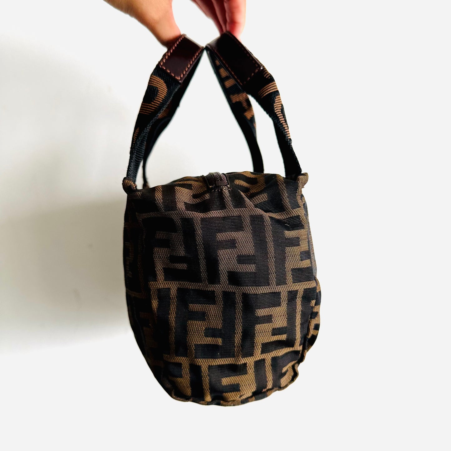 Fendi Zucca FF Logo Monogram Mini Dumpling Bucket Tote Bag