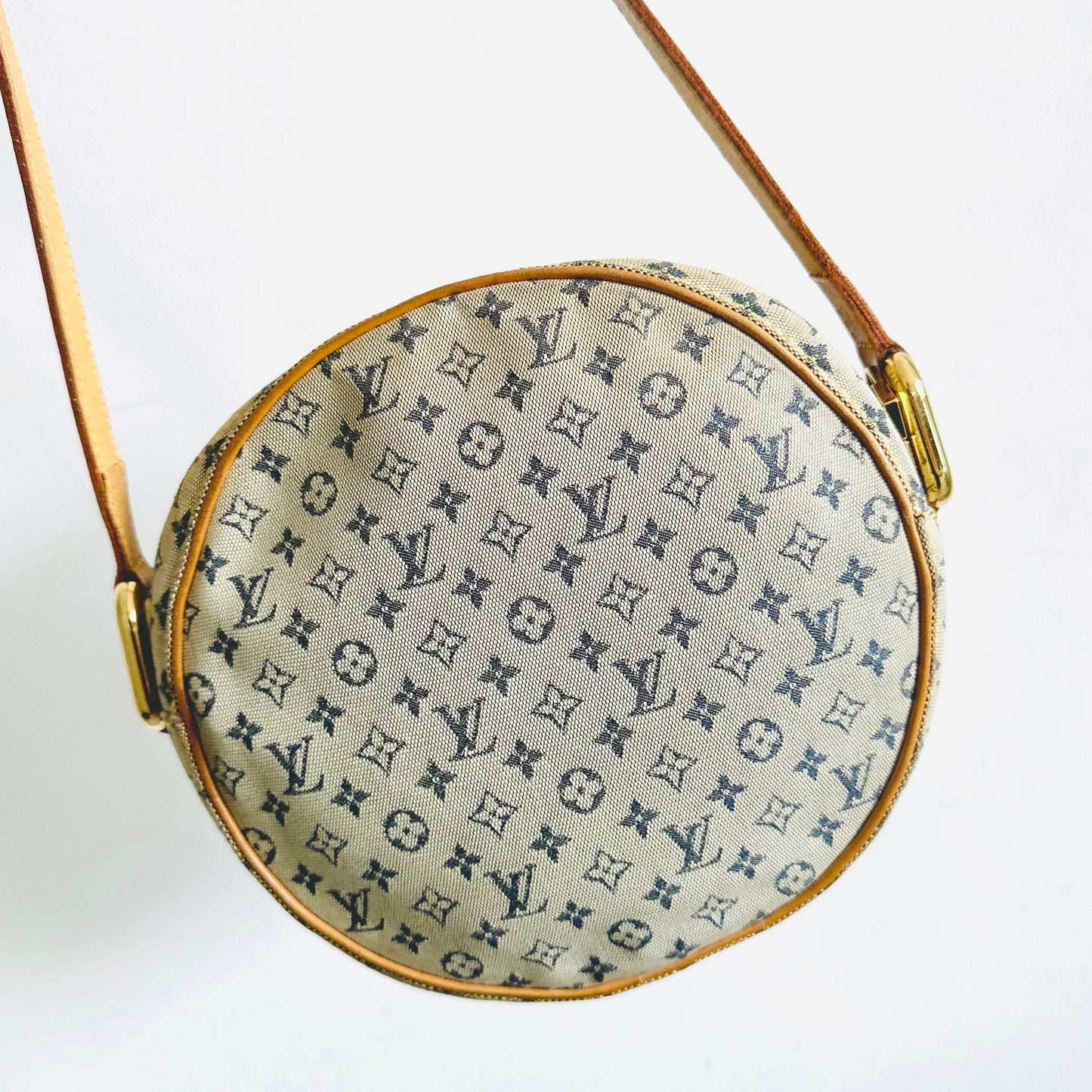 Louis Vuitton LV Jeanne GM Blue Mini Lin GHW Monogram Logo Circle Round Shoulder Sling Bag