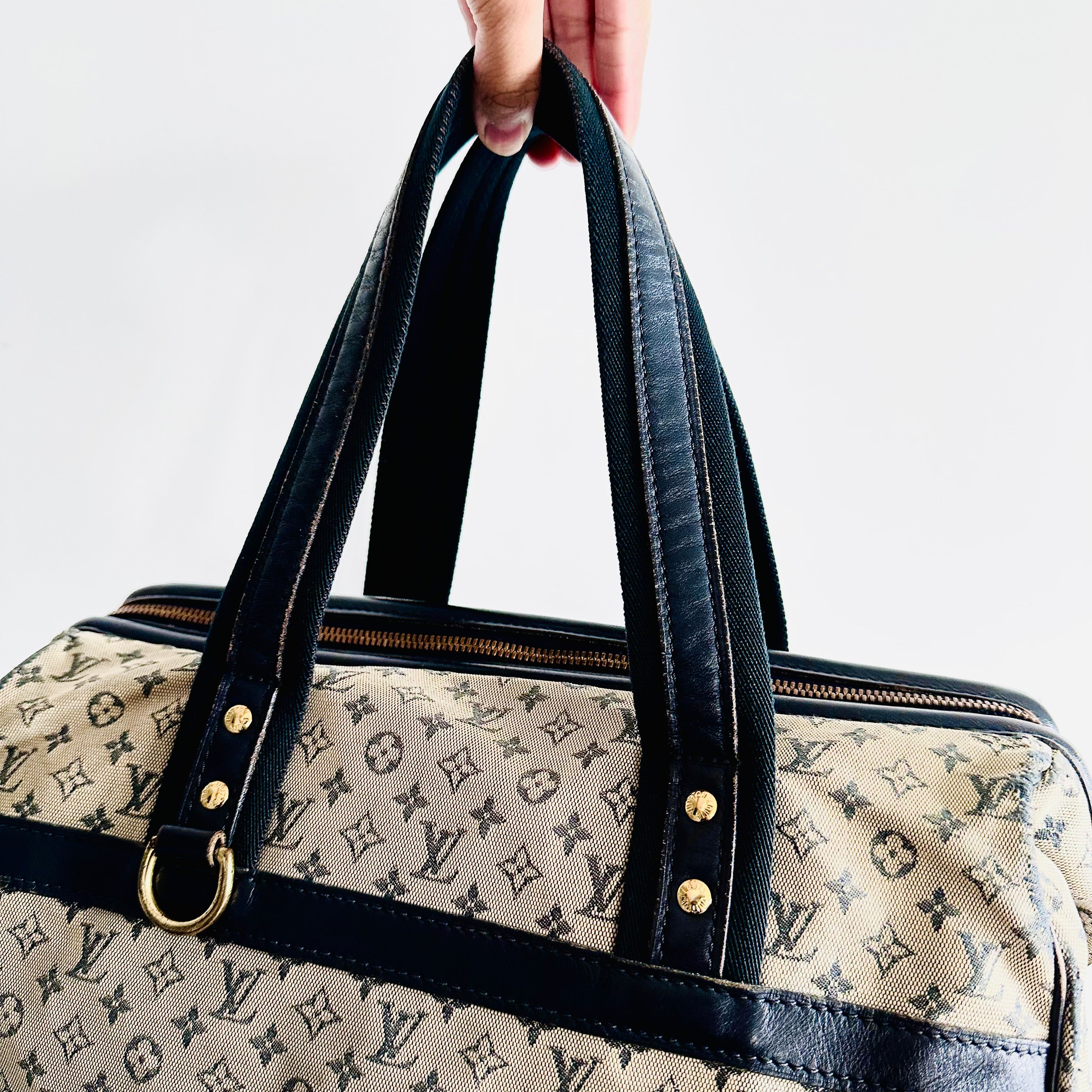 Louis Vuitton LV Mini Lin Blue GHW Josephine MM Monogram Logo Speedy Boston Top Handle Bag