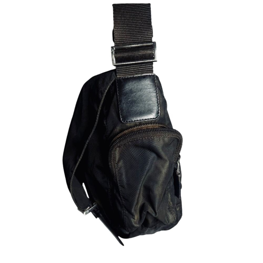 Prada Dark Brown Tessuto Monogram Logo Flap Shoulder Sling Bag