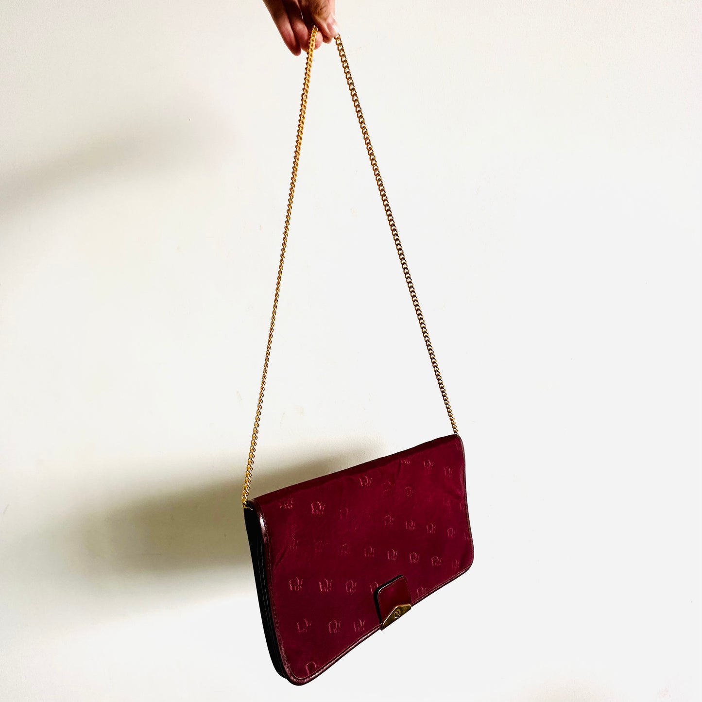 Christian Dior CD Maroon Red Monogram Logo Vintage Shoulder Sling Bag