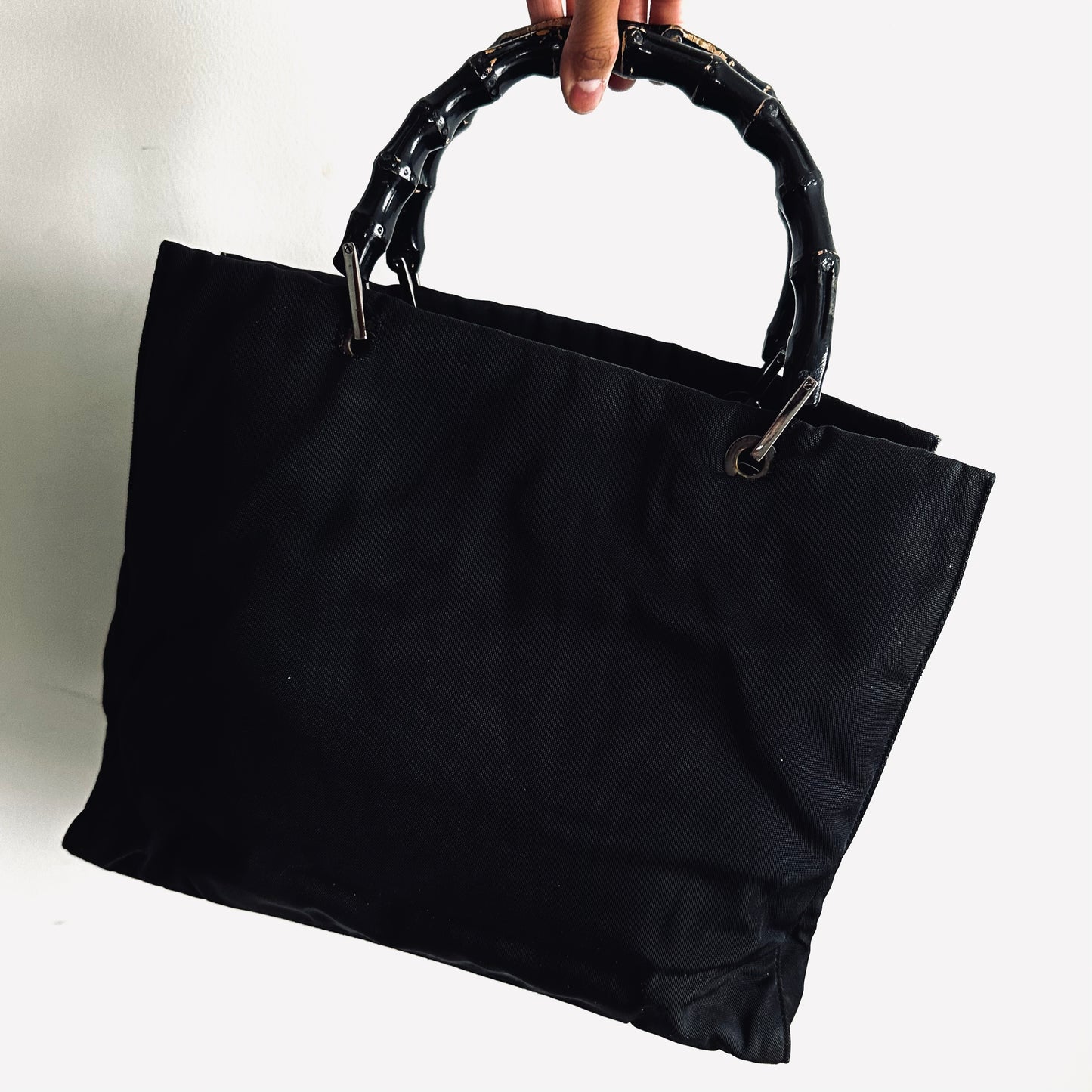 Gucci Black Diana Monogram Logo Bamboo Handle Structured Top Handle Tote Bag