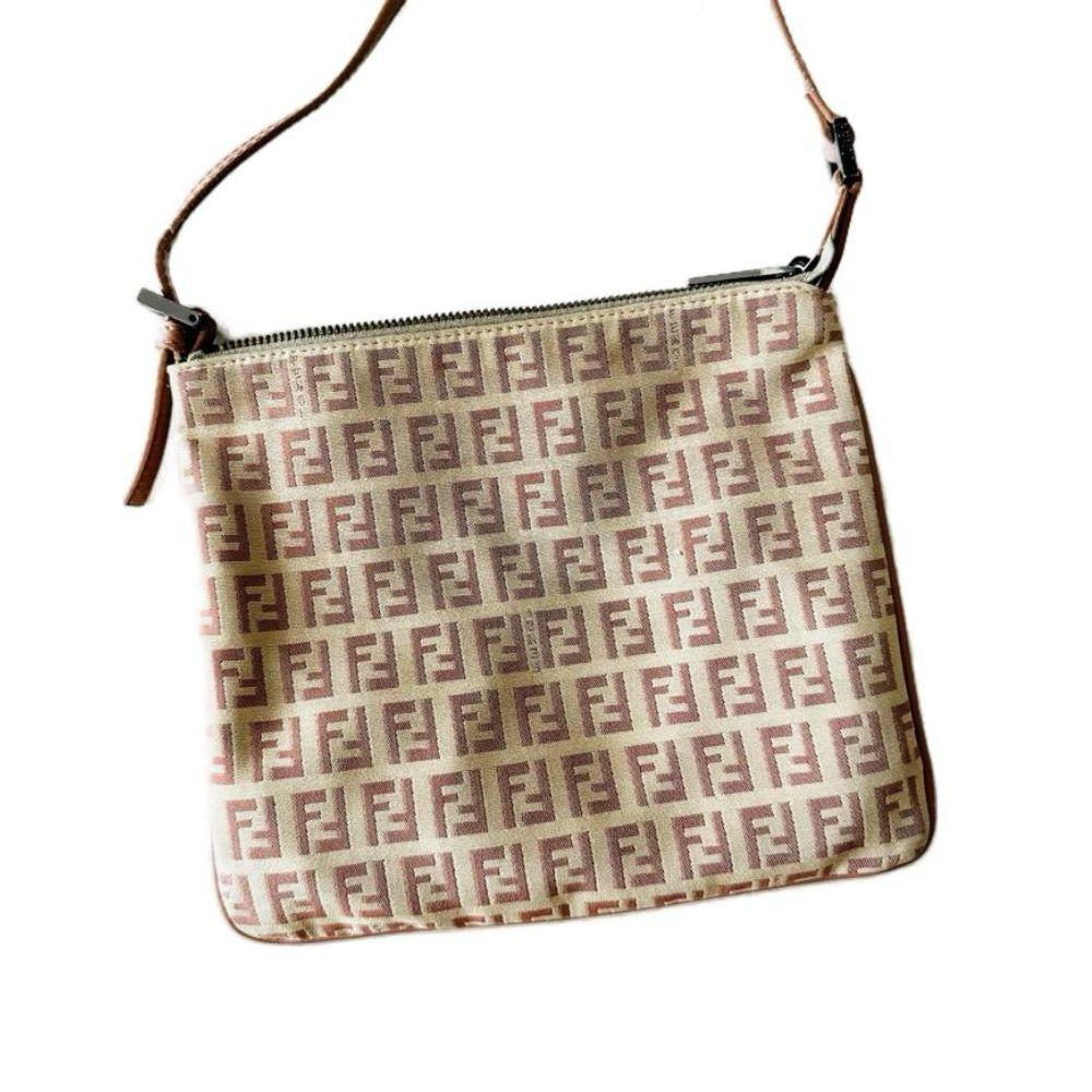 Fendi Zucchino Pink Canvas Square Flat Crossbody Pochette