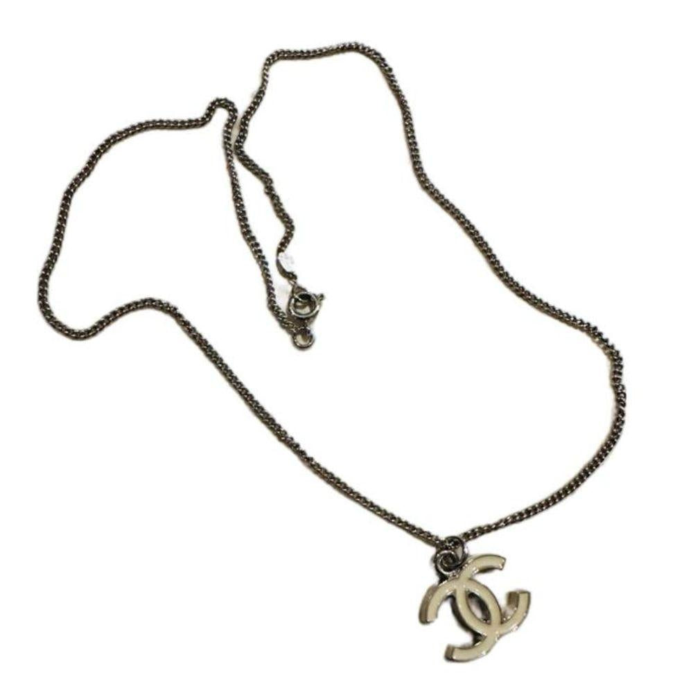 Chanel White CC Logo Pendant Necklace