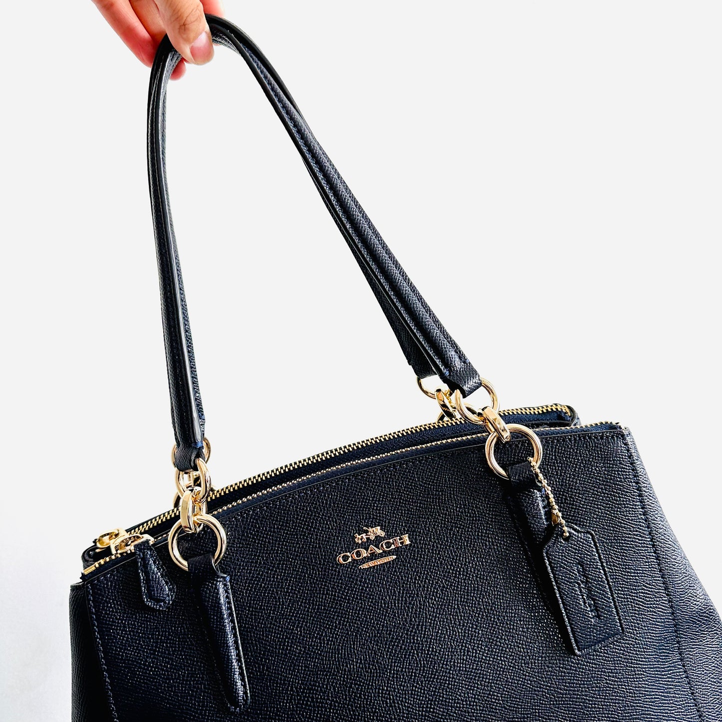 Coach Midnight Navy Blue Christie Satchel Carryall 2-Way Top Handle Shoulder Sling Crossgrain Leather Tote Bag