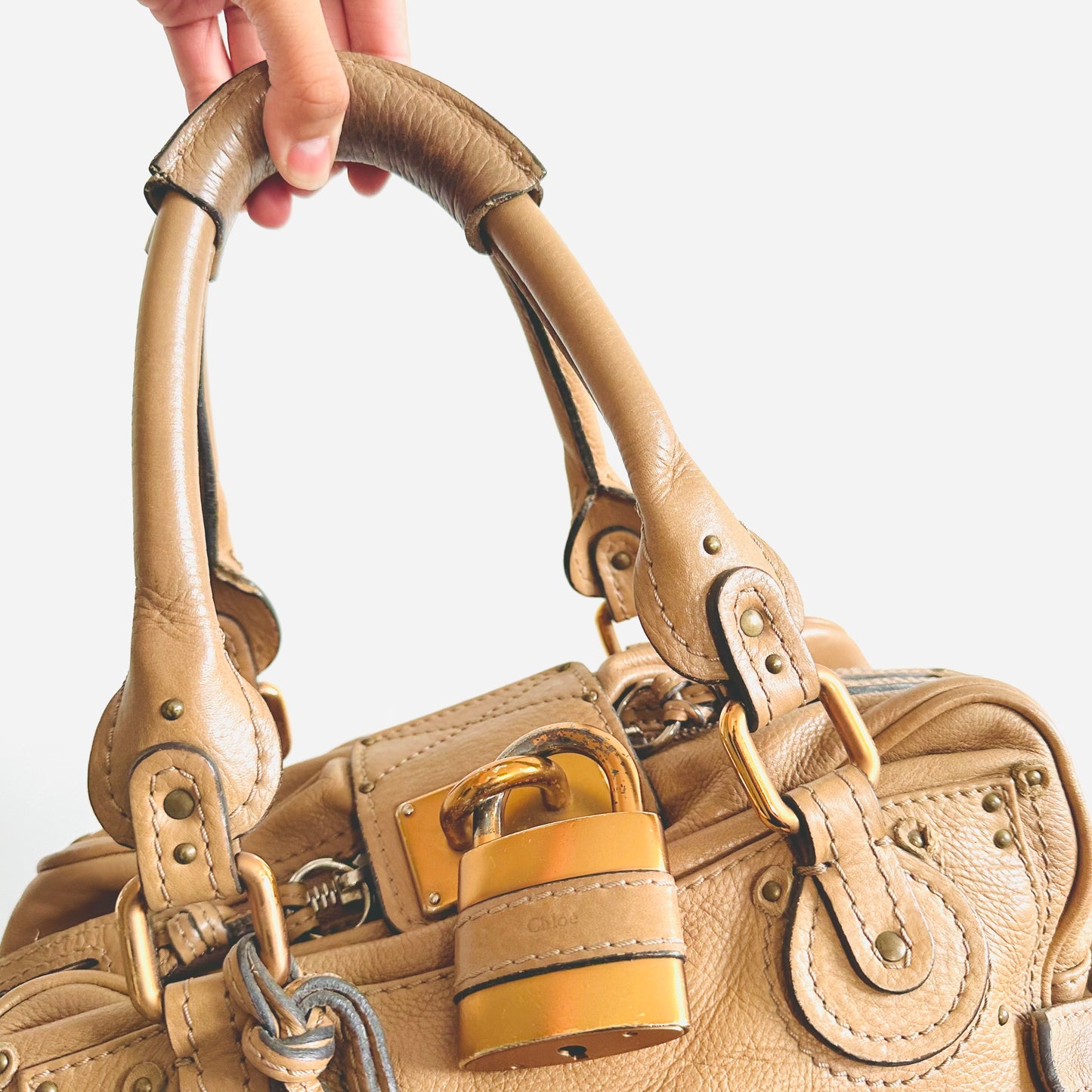 Chloe Paddington Cream Beige Brown GHW Classic Leather Shoulder Tote Bag