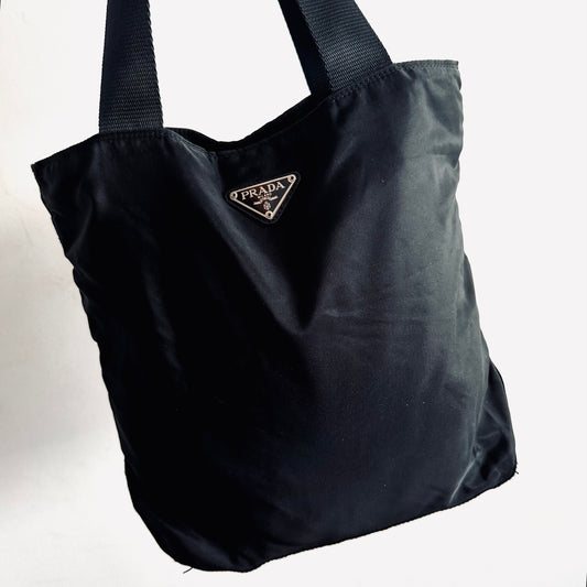 Prada Black Tessuto Classic Logo Nylon Shopper Shoulder Tote Bag