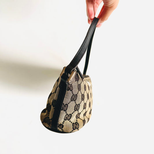 Gucci Black / Ebony GHW GG Monogram Mini Hobo Pochette Shoulder Bag