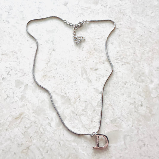 Christian Dior CD Giant Monogram Logo Signature Silver Vintage Pendant Necklace