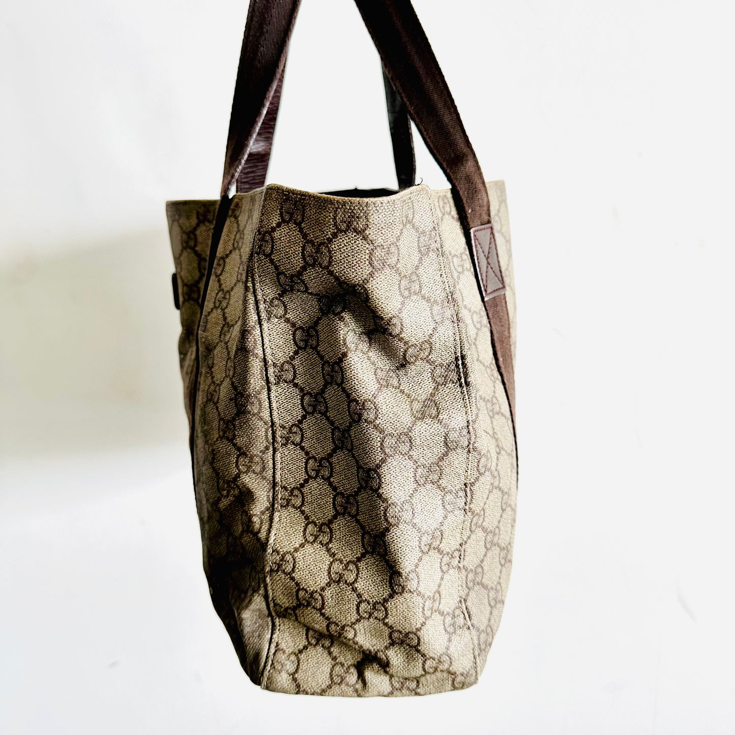 Gucci Supreme Beige GG Monogram Logo Structured Small Shopper Tote Bag