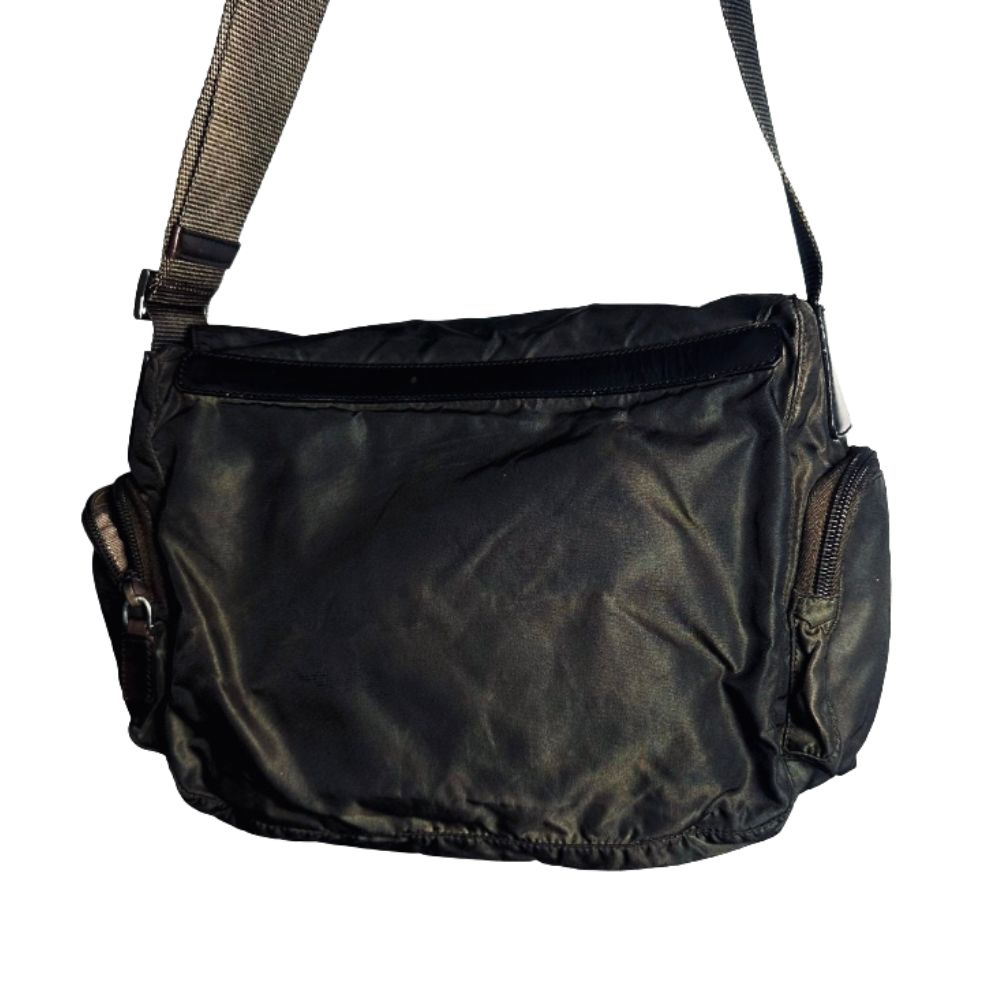 Prada Dark Brown Tessuto Monogram Logo Flap Shoulder Sling Bag