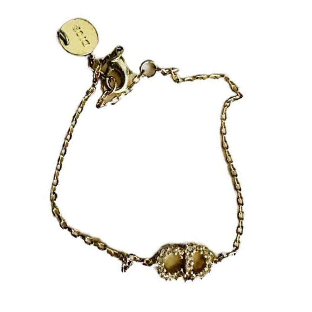 (Up to 19cm) Christian Dior Petit CD Gold Crystals and Logo Chain Bracelet